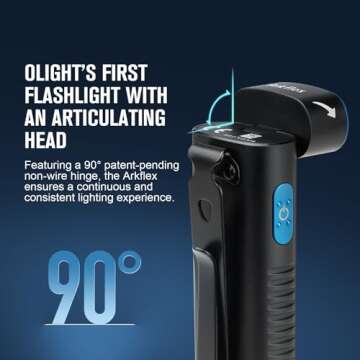 OLIGHT Arkflex Adjustable Right Angle Flashlight, 1000 Lumens Rechargeable Handheld Flashlights, Two-way Pocket Clip EDC Light with an 0-90°Articulating Head for Working Outdoors and Repairing (Black)