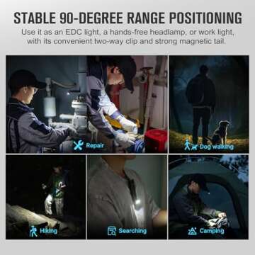 OLIGHT Arkflex Adjustable Right Angle Flashlight, 1000 Lumens Rechargeable Handheld Flashlights, Two-way Pocket Clip EDC Light with an 0-90°Articulating Head for Working Outdoors and Repairing (Black)