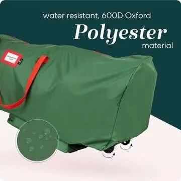 Handy Laundry Rolling Tree Storage Bag - For 9-Foot Artificial Christmas Holiday Tree. Zippered Bag, Carry Handles and Wheels for Easy Transport. Protects Against Dust, Insects, and Moisture. (GREEN)