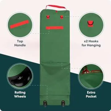Handy Laundry Rolling Tree Storage Bag - For 9-Foot Artificial Christmas Holiday Tree. Zippered Bag, Carry Handles and Wheels for Easy Transport. Protects Against Dust, Insects, and Moisture. (GREEN)