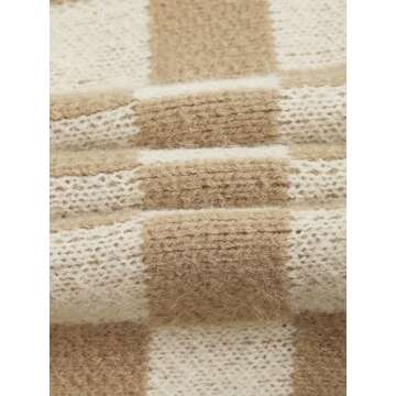 Verdusa Women's Button Front V Neck Sleeveless Checkered Knit Sweater Vest Apricot Medium