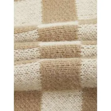 Verdusa Women's Button Front V Neck Sleeveless Checkered Knit Sweater Vest Apricot Medium