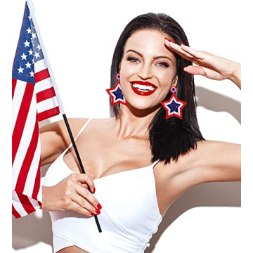 Patriotic Earrings 4 th of July Beaded Earrings Handmade Red White Blue American Flag USA Star Dangle Earrings Independence Day Holiday Gift for Women