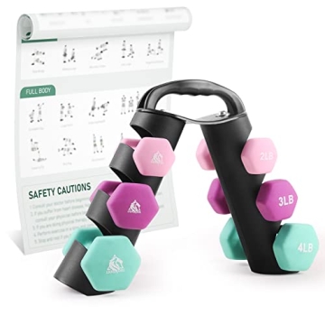 LIONSCOOL Neoprene Coated Dumbbell Set With Rack for Home Gym