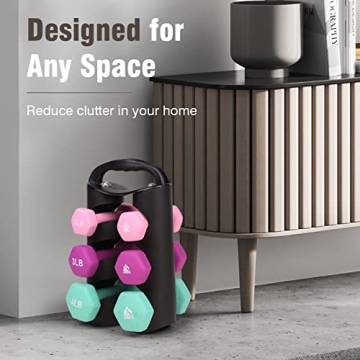 LIONSCOOL Neoprene Coated Dumbbell Set With Rack for Home Gym