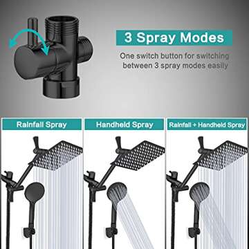 Shower Head 10‘’ High Pressure Rainfall Shower Head/Handheld Shower Combo with 11'' Extension Ar...