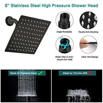 Shower Head 10‘’ High Pressure Rainfall Shower Head/Handheld Shower Combo with 11'' Extension Arm, 9 Settings Anti-leak Head with Holder, Height/Angle Adjustable, Chrome, Matte Black