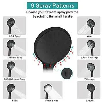 Shower Head 10‘’ High Pressure Rainfall Shower Head/Handheld Shower Combo with 11'' Extension Arm, 9 Settings Anti-leak Head with Holder, Height/Angle Adjustable, Chrome, Matte Black