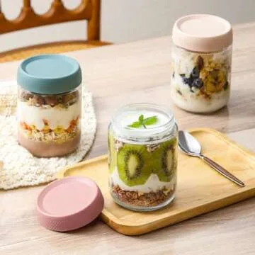 NETANY 3-pack 16oz Glass jars with Airtight Lids, Overnight Oats Containers with Lids, Wide mouth Mason Salad jars, Glass Food Storage Containers for Snacks Yogurt Spice Sugar