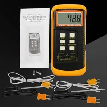 Thermocouple Thermometer Digital K Type Thermometer HVAC Thermometer Dual Temperature Meter with 4 Thermocouples, MAX/MIN/AVG Temperature Measurement, -50~1300°C (-58~2372°F)