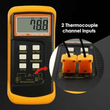 Thermocouple Thermometer Digital K Type Thermometer HVAC Thermometer Dual Temperature Meter with 4 Thermocouples, MAX/MIN/AVG Temperature Measurement, -50~1300°C (-58~2372°F)