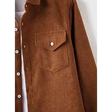 Astylish Mens Corduroy Shirt Slim Fit Button Down Long Sleeve Shirts for Men Brown XX-Large