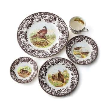 Spode Woodland Dinner Plate, Pheasant Design - 10.5 Inch Plate for Hunting Cabin, Lodge, Cottage Dé...