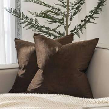 JUSPURBET Brown Velvet Throw Pillow Covers 18x18 inch Set of 2 for Living Room Couch Sofa Bedroom De...