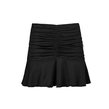YMDUCH Women's A-Line Ruched Ruffle Beachwear Athletic Skorts Mini Skirts Black