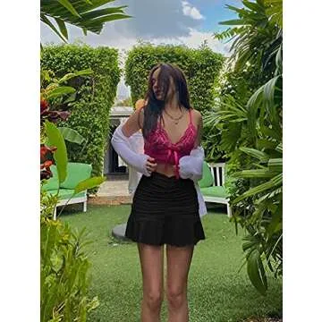 YMDUCH Women's A-Line Ruched Ruffle Beachwear Athletic Skorts Mini Skirts Black