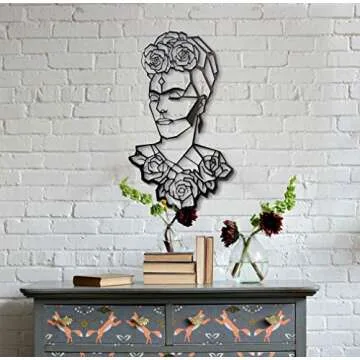 Frida Kahlo Metal Wall Decor Metal Wall Art Decor 3D Metal Sculpture Metal Wall Decor for Home Office Bedroom Living Room Outdoor Decoration 11X19 inches