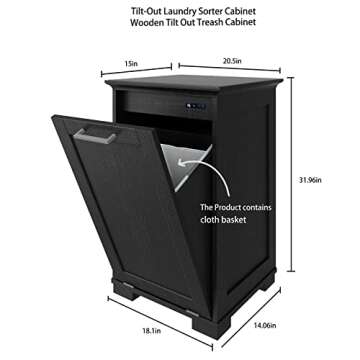 OLD CAPTAIN Wooden Tilt Out Trash Cabinet, Wooden Kitchen Garbage Can Free Standing Holder, Black Finish…