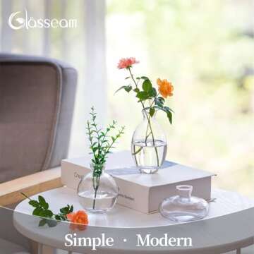 Glasseam Clear Glass Bud Vase, 3Pcs/Set Modern Decorative Small Mini Flowers Vases Short Minimalist ...