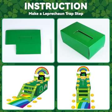 St Patrick's Day Trap Kit DIY Catch a Leprechauns Trap Craft Set Supplies St Patrick's Day Party Decoration Leprechaun Trap Craft Kit Box Stickers for Kids Classroom Activity Shamrock Party Supplies