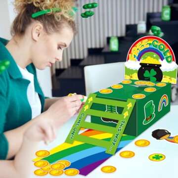 St Patrick's Day Trap Kit DIY Catch a Leprechauns Trap Craft Set Supplies St Patrick's Day Party Decoration Leprechaun Trap Craft Kit Box Stickers for Kids Classroom Activity Shamrock Party Supplies