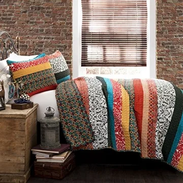 Lush Decor Boho Stripe Reversible Cotton Quilt Set, Full/Queen