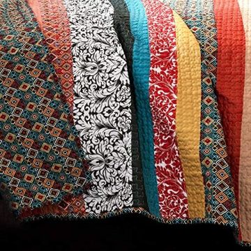 Boho Stripe Reversible Quilt Set in Turquoise & Tangerine