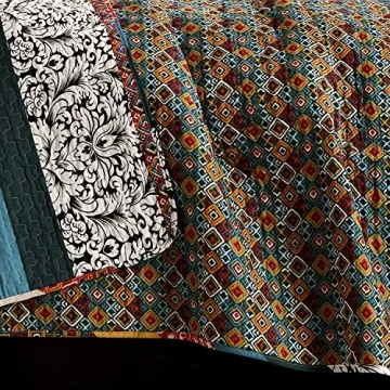 Boho Stripe Reversible Quilt Set in Turquoise & Tangerine