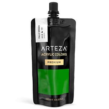 ARTEZA Acrylic Paint, Pale Green Color, (120 ml Pouch, Tube), Rich Pigment, Non Fading, Non Toxic, Single Color Paint for Artists & Hobby Painters