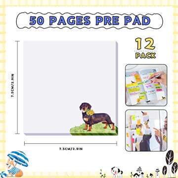 12 Pack Dog Cat Notepad Small to Do List Sticky Notes Funny Cute Note Pads Dog Sticky Notes Puppy Cat Theme Self Stick Note Pads Memo Pads for Office School Supplies, 600 Sheets in Total (Dachshund)
