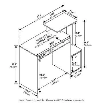 FURINNO Space-Saving Writing Desk for Home Office