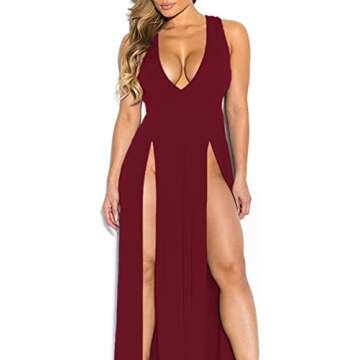 Womens Sexy Bodycon Dress with Split for Clubwear in Wine