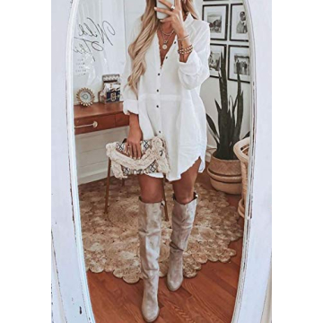 HAPCOPE Women's Long Sleeve Mini Dress Swimsuit Cover Ups Button Down Beach Shirt Dresses White XL