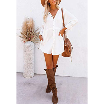 HAPCOPE Women's Long Sleeve Mini Dress Swimsuit Cover Ups Button Down Beach Shirt Dresses White XL