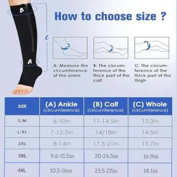 bropite Zipper Compression Socks Women & Men - 2Pairs Calf Knee High 15-20mmHg Open Toe Compression Stocking suit for Walking