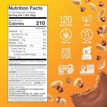 Mindright Superfood Vegan Protein Bar - Gluten Free Brain Food Snack - Pack of 12 (Peanut Butter Cup...