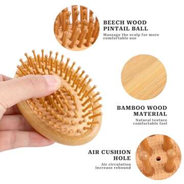 Bamboo Brush for Hair Growth, 2 Pack Natural Wooden Scalp Brush Mini Hair Scalp Massager Anti-Static...