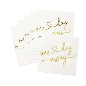 One Day Away Rehearsal Dinner Cocktail Napkins White Gold Napkins Dessert Beverage Table Decorations...