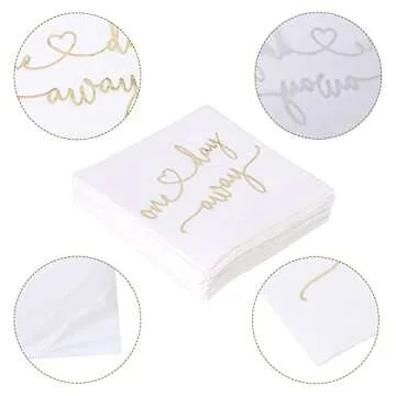 One Day Away Rehearsal Dinner Cocktail Napkins White Gold Napkins Dessert Beverage Table Decorations Wedding Party Supplies 100 Pcs, 3-ply