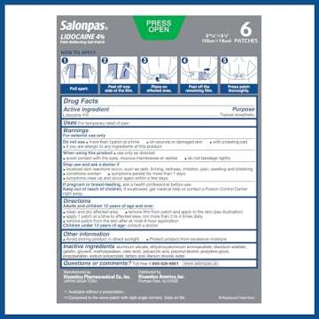 Salonpas Lidocaine 4% Pain Relieving Gel-Patch, 6 Count, for Back, Neck, Shoulder, Knee & Elbow Pain