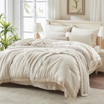 Andency Beige Comforter Set Full Size with Sheets -7 Pieces Boho Tassel Bed in a Bag Soft Lightweigh...