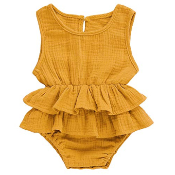 Bowanadacles Newborn Infant Baby Girl Romper Jumpsuit Cotton Linen Sleeveless Ruffled Bodysuit Summe...