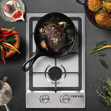 Gas Cooktop 2 Burners, Gas Stove, 12 Inches Portable Stainless Steel Built-in Gas Hob LPG/NG Dual Fuel Easy to Clean for RVs, Apartments, Outdoor