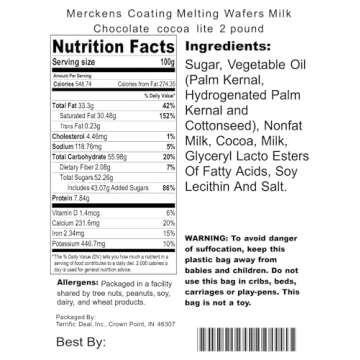 Merckens Coating Melting Wafers Milk Chocolate Cocoa Lite, 2 Pound