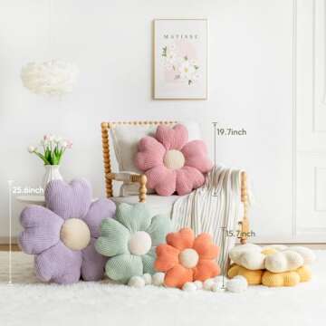 Sioloc Flower Shaped Throw Pillow, Fun Daisy Pillow, 15.7" Pink Flower Pillow Cute Decorative Seat C...