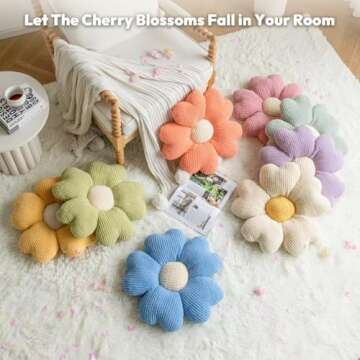 Sioloc Flower Shaped Throw Pillow, Fun Daisy Pillow, 15.7" Pink Flower Pillow Cute Decorative Seat Cushion Aesthetic Flower Plush Pillows for Bed Floor Couch Chair