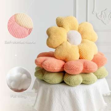 Sioloc Flower Shaped Throw Pillow, Fun Daisy Pillow, 15.7" Pink Flower Pillow Cute Decorative Seat Cushion Aesthetic Flower Plush Pillows for Bed Floor Couch Chair