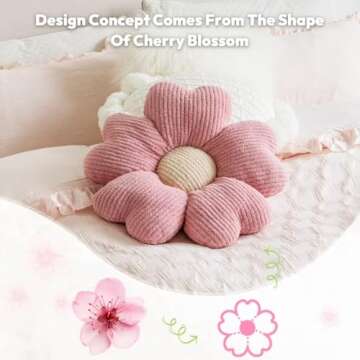 Sioloc Flower Shaped Throw Pillow, Fun Daisy Pillow, 15.7" Pink Flower Pillow Cute Decorative Seat Cushion Aesthetic Flower Plush Pillows for Bed Floor Couch Chair