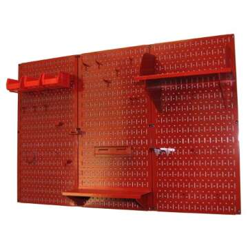 Wall Control Pegboard Organizer 4 ft. Metal Pegboard Standard Tool Storage Kit with Red Toolboard an...