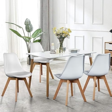 Stylish Mid Century Dining Chairs Set of 4 in White